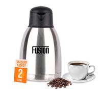 Fusion Food Airpot Flask - 2L Double Wall Insulated Thermal Coffee Carafe with Pump Action - Stainless Steel Hot Water Dispenser for Tea, Coffee & Cold Drinks