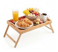 Fusion Food Bamboo Bed Tray Table with Foldable Legs & High Edges Multipurpose Lap Desk Free Standing Wooden Desk for Breakfast in Bed Sofa Snack Trays Strong Durable Laptop Stand Easy to Clean