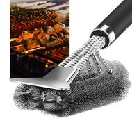 Fusion Food BBQ Cleaning Brush & Scraper - 44cm Long Heavy Duty Non Slip Ergonomic Handle Stainless Steel Helix & Scrapper - Perfect for Keeping your Charcoal BBQ and Barbecue Grill Spotless