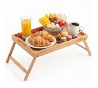 Fusion Food Care Bamboo Wooden Bed Tray Table With Foldable Legs & High Edges Multipurpose Lap Desk In Bed Sofa Snack Trays Natural