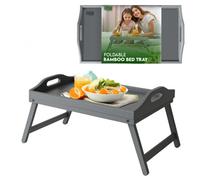 Fusion Food Care Bamboo Wooden Bed Tray Table With Foldable Legs & High Edges Multipurpose Lap Desk In Bed Sofa Snack Trays Grey