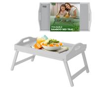 Fusion Food Care Bamboo Wooden Bed Tray Table With Foldable Legs & High Edges Multipurpose Lap Desk In Bed Sofa Snack Trays White