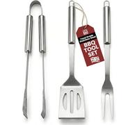 Fusion Food Care Barbecue Tools Set 3 Pieces Stainless Steel Barbecue Accessories Kit Includes Turner, Fork, Tong Outdoor Cooking Camping Travel