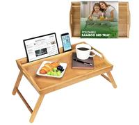 Fusion Food Care Bed Tray Table with Folding Legs - Made from Organic Bamboo & MDF | Secure Surface with Built-in Side Handles | Lap Tray Ideal for Eating, Reading & Working on Beds & Sofas