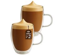 Fusion Food Care Double Walled Glass Coffee Mugs 350Ml Set Of 2 For Hot & Cold Drinks Latte Mugs Scratch Resistant Stylish Clear Coffee Glasses