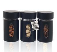 Fusion Food Care Stainless Steel Kitchen Canisters 3 Pack 950 Ml Airtight Storage Jars Clear Window 10X10X 18 Cm Stainless Steel Glass Containers