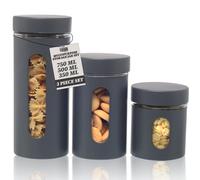 Fusion Food Care Stainless Steel Kitchen Canisters Set Of 3 Airtight Storage Jars With Clear Window 350 500 750Ml Stainless Steel Glass Containers