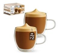 Fusion Food Double Walled Glass Coffee Mugs Set of 2-250ml Coffee Glass Cups for Hot & Cold Drinks - 12.4 x 8 cm Latte Mugs Scratch Resistant, Easy to Clean, Stylish Clear Coffee Glasses