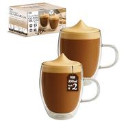 Fusion Food Double Walled Glass Coffee Mugs Set of 2-350ml Coffee Glass Cups for Hot & Cold Drinks - 12.7 x 11.5 cm Latte Mugs Scratch Resistant, Easy to Clean, Stylish Clear Coffee Glasses