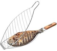 Fusion Food Grill Basket Stainless Steel Barbeque Grill Basket Mesh Non Stick With Ergonomic Detachable Wooden Handle Ring Lock Heat Resistance Grill For Outdoor Camping Travel (14x58cm-Oval)