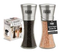 Fusion Food Salt and Pepper Grinder Set - Manual Mill Grinder for Kitchen with Glass & Stainless Steel Spice Mill - Easy to Fill and Use Adjustable Coarseness- Freshness Lock Cover