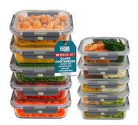 Fusion Food Storage Containers with Airtight Lids 10 Pack - 5x370ml & 5x1040ml Glass Meal Prep Containers Set, Oven, Microwave, Freezer & Dishwasher Safe, BPA Free, Leak Resistant Glass Food Container