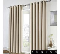 Fusion - Freya - 100% Cotton Pair of Eyelet Curtains - 46" Width x 54" Drop (117 x 137cm) in Natural