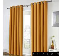 Fusion - Freya - 100% Cotton Pair of Eyelet Curtains - 66" Width x 54" Drop (168 x 137cm) in Ochre