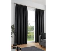 Fusion - Black Curtains W66 x L90 (168 x 229cm) - 100% Cotton - 2x Panels - Pencil Pleat Curtains in Black - Soundproof Curtains & Thermal Curtains for Bedroom - Black Pleated Curtains & Drapes