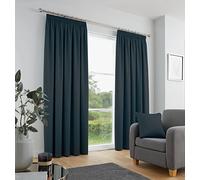 Fusion - Navy Blue Curtains W46 x L54 (117 x 137cm) - 100% Cotton - 2x Panels - Pencil Pleat Curtains in Dark Blue - Soundproof Curtain & Thermal Curtains for Bedroom - Navy Pleated Curtains & Drapes