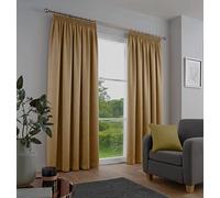 Fusion - Ochre Curtains W46 x L54" (117 x 137cm) - 100% Cotton - 2x Panels - Pencil Pleat Curtains in Ochre - Soundproof Curtains & Thermal Curtains for Bedroom - Yellow Pleated Curtains & Drapes