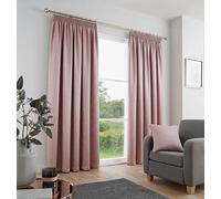 Fusion - Blush Pink Curtains W66 x L90" (168 x 229cm) - 100% Cotton - 2x Panels - Pencil Pleat Curtains in Blush - Soundproof Curtains & Thermal Curtains for Bedroom - Pink Pleated Curtains & Drapes