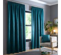 Fusion Forest Green Pencil Pleat Curtains W46 x L72 (117 x 183cm) - 100% Cotton Thermal & Soundproof Drapes - Green Window Treatment for Bedroom & Door - 2 Panels