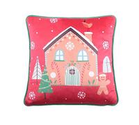 Fusion - Gingerbread Man Cushion (43 x 43cm) - Piped Edge - Filling Included - Reversible (2 Colours) - Red Christmas Cushion with Cover Included/Cushion Insert - Christmas Decoration/Christmas Pillow