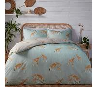 Fusion Giraffe Duvet Cover - Single Size 140 x 200cm - Duck Egg Blue & Grey - Reversible Zoo Animal Bedding - Popper Closure - 1 Pillowcase - Gifts for Giraffe Lovers