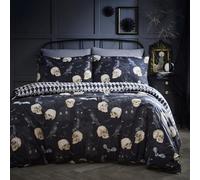 Fusion Gothic Skulls Halloween Duvet Cover Set King 230 x 220cm - Grey Polycotton Easy Care Bedding with Skull Print, Includes 2 Pillowcases