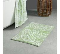 Fusion Green Leaf Bath Mat (50 x 80cm) - 100% Cotton - Super Soft - Tropical Palm Leaves - Absorbent - Green, Khaki