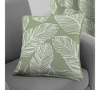 'Matteo' Hand Drawn Leaf Print Filled Cushion 100% Cotton Fusion Green 43cm x 43cm