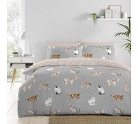 Fusion - Grey Cat Duvet Cover - Double Bedding Size (200 x 200cm) - Reversible Design (Beige & Grey) - Paw Print Duvet Cover - Cat Gifts for Women - Siamese, Persian, Ragdolls and Black Cats