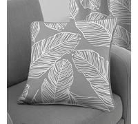 Fusion - Grey Leaf Cushion (43 x 43cm) - 100% Cotton - Filling Included - Piped Edge - Grey Tropical Leaves Print Cushion with Covers Included/Cushion Inserts - Matching Curtains Available