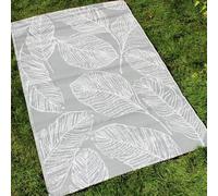 Fusion Grey Leaf Outdoor Rug, 120 x 170cm, 100% Polypropylene, Weatherproof Picnic Mat, Tropical Palm Print, Balcony/Patio Mat, Matteo Collection