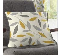 'Beechwood' Classic Leaf Trail Print 100% Cotton Filled Cushion Fusion Mustard 43cm x 43cm