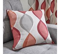 Fusion - Grey & Red Geometric Cushion (43 x 43cm) - 100% Cotton - Filling Included - Grey & Orange Ogee Cushion - Terracotta Cushion w/Curve Pattern - Red Cushions with Covers Included/Cushion Insert