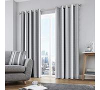 Fusion - Grey Stripe Curtains W46 x L72" (117 x 183cm) - 2x Panels - 100% Cotton - Grey Eyelet Curtains & Drapes for Bedroom & Living Room - Stripes Curtains in Grey - Matching Cushion Available