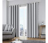 Fusion Grey Stripe Eyelet Curtains W66 x L54" (168 x 137cm) - 100% Cotton Thermal Drapes - Grey Window Treatment for Bedroom & Living Room - 2 Panels - Matching Cushion Available