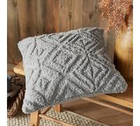 Fusion - Grey Teddy Fleece Cushion (43 x 43cm) - Grey Jacquard Fleece - Cushion - Dark Grey Tufted Cushion - Super Soft & Cosy Geo Design