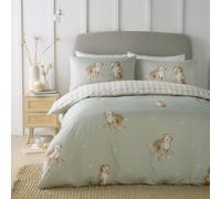 Fusion 'Hattie the Cockerpoo' Cute Dog Print Peach Textured Duvet Cover Set in Light Green | Size: Double Fusion Light Green Double