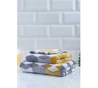 Fusion Hexagon Geo Jacquard Print Towel Range Grey/ochre