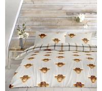 Fusion Highland Cow Print With Tartan Reverse Duvet Cover Set