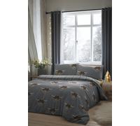 Fusion 'Highland Cow' Print With Tartan Reverse Duvet Cover Set in Grey | Size: King Fusion Grey King