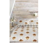 Fusion 'Highland Cow' Print With Tartan Reverse Duvet Cover Set in Mustard | Size: Double Fusion Mustard Double