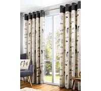Fusion 'Idaho' 100% Cotton Feather Motif Pair of Eyelet Curtains in Charcoal | Size: 229 cm width x 229 cm drop Fusion Charcoal 229 cm width x 229 cm drop