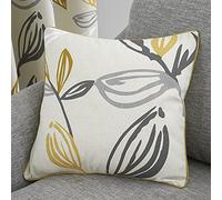 Fusion - Grey & Ochre Leaf Cushion (43 x 43cm) - Filling Included - Piped Edge Cushion - Ochre Leaves Print Cushion - Ochre Yellow Cushion with Cover Included/Cushion Insert - Floral Cushion