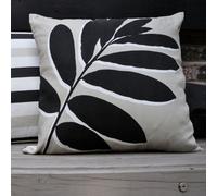 Fusion - Black & Natural Leaf Outdoor Cushion (43 x 43cm) - 100% Cotton - Filling Included - Reversible Design - UV Resistant - Natural Garden Cushions with Covers Included/Cushion Inserts