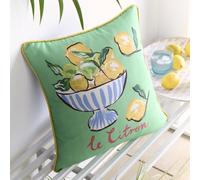 Fusion Lemon Fruit Bowl Outdoor Cushion 43 x 43cm Multi - Water-Resistant Garden Seat Pad with Colourful Fruit Design, Filled Insert Included