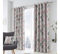 Fusion Lennox 100% Cotton Eyelet Lined Curtains, Grey/Blush, 46 x 72 Inch
