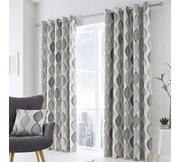 Fusion Lennox 100% Cotton Eyelet Lined Curtains, Grey/Grey, 66 x 54 Inch