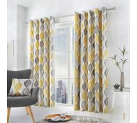 Fusion Lennox Modern Geo Print Yellow Eyelet Curtains