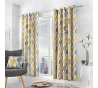 Fusion Lennox Ogee Eyelet Curtains - Yellow - 117x183cm