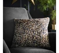 Fusion Leopard Faux Fur Natural Filled Cushion, 43 x 43cm, Polyester, Microfibre Pad